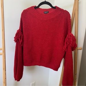 Maison Pholya Red Fringe Chunky Slouchy Sweater size XL